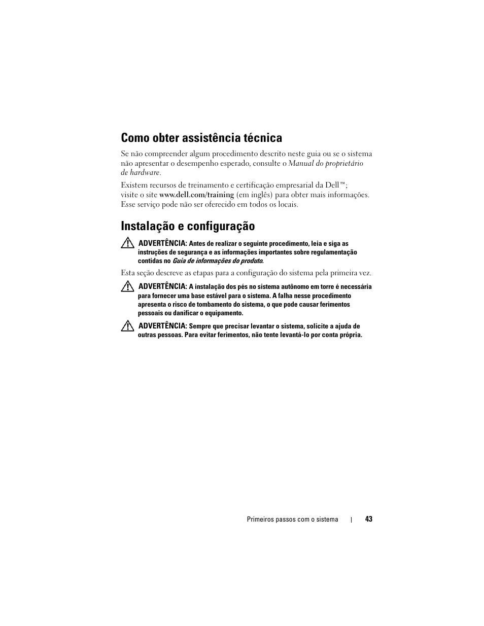Como obter assistência técnica, Instalação e configuração | Dell PowerVault DP100 User Manual | Page 45 / 72