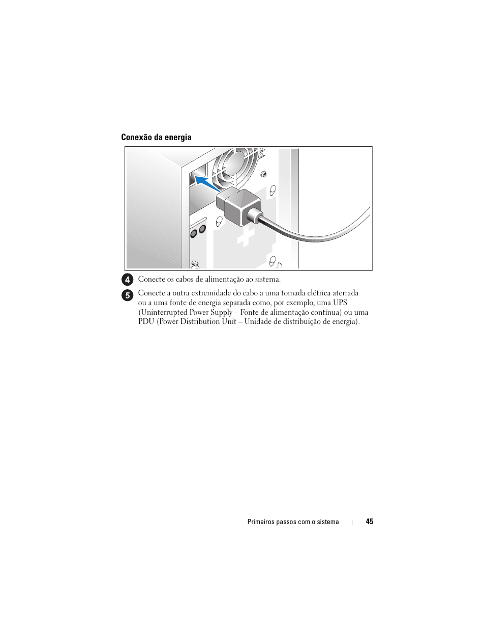 Conexão da energia | Dell PowerVault DP100 User Manual | Page 47 / 72