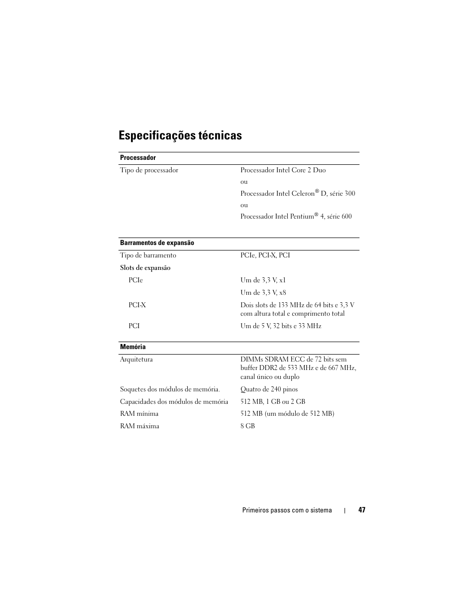 Especificações técnicas | Dell PowerVault DP100 User Manual | Page 49 / 72
