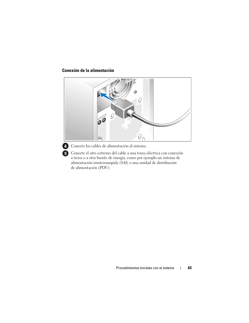 Conexión de la alimentación | Dell PowerVault DP100 User Manual | Page 65 / 72