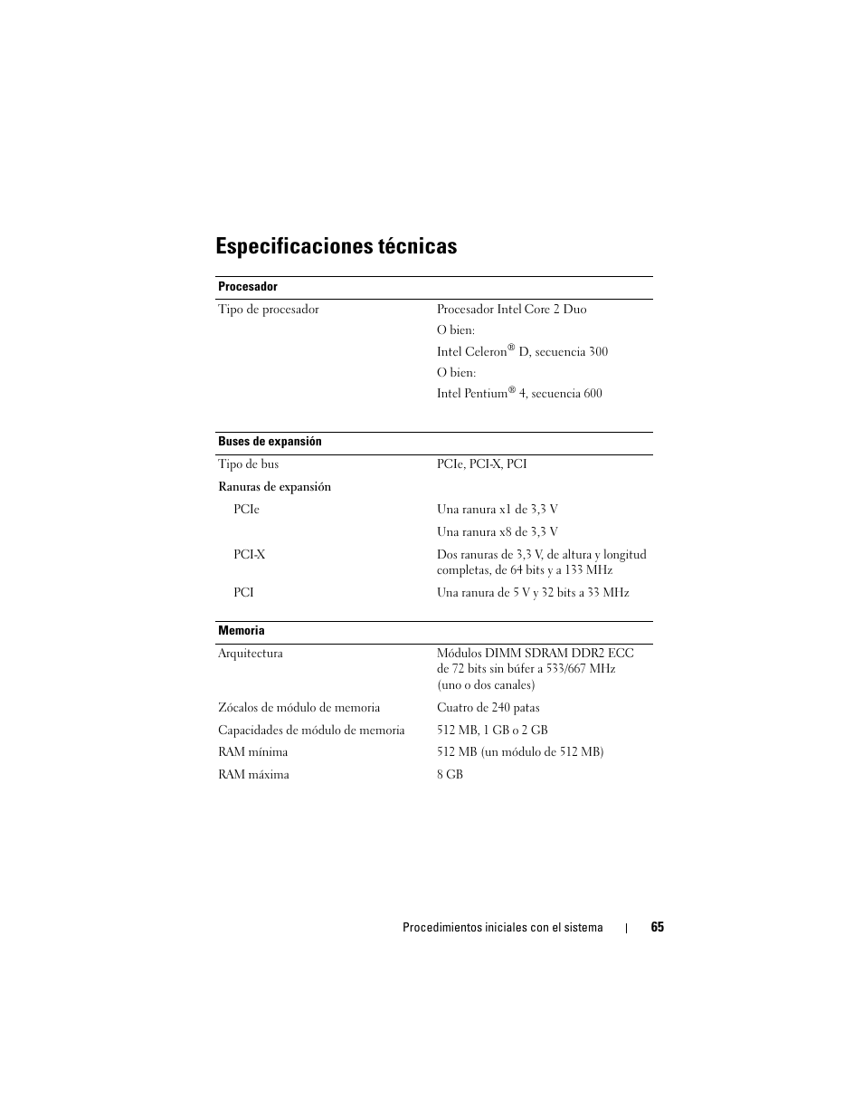 Especificaciones técnicas | Dell PowerVault DP100 User Manual | Page 67 / 72