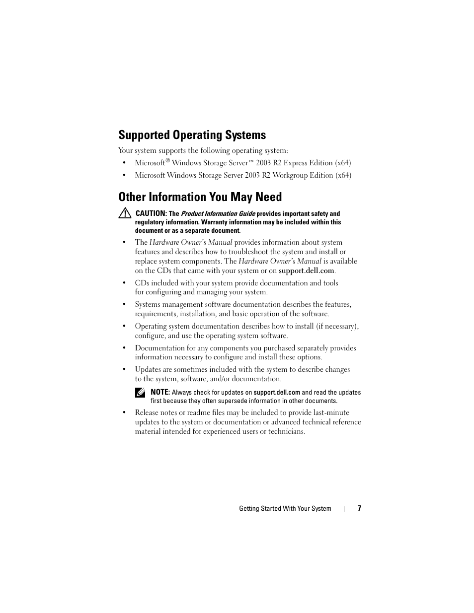Supported operating systems, Other information you may need | Dell PowerVault DP100 User Manual | Page 9 / 72