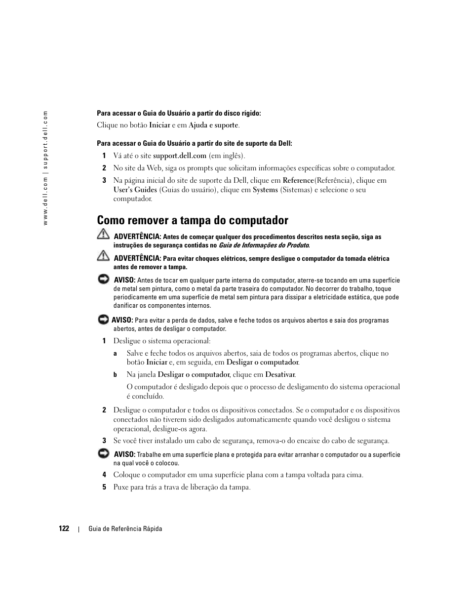 Como remover a tampa do computador | Dell Precision 380 User Manual | Page 122 / 186