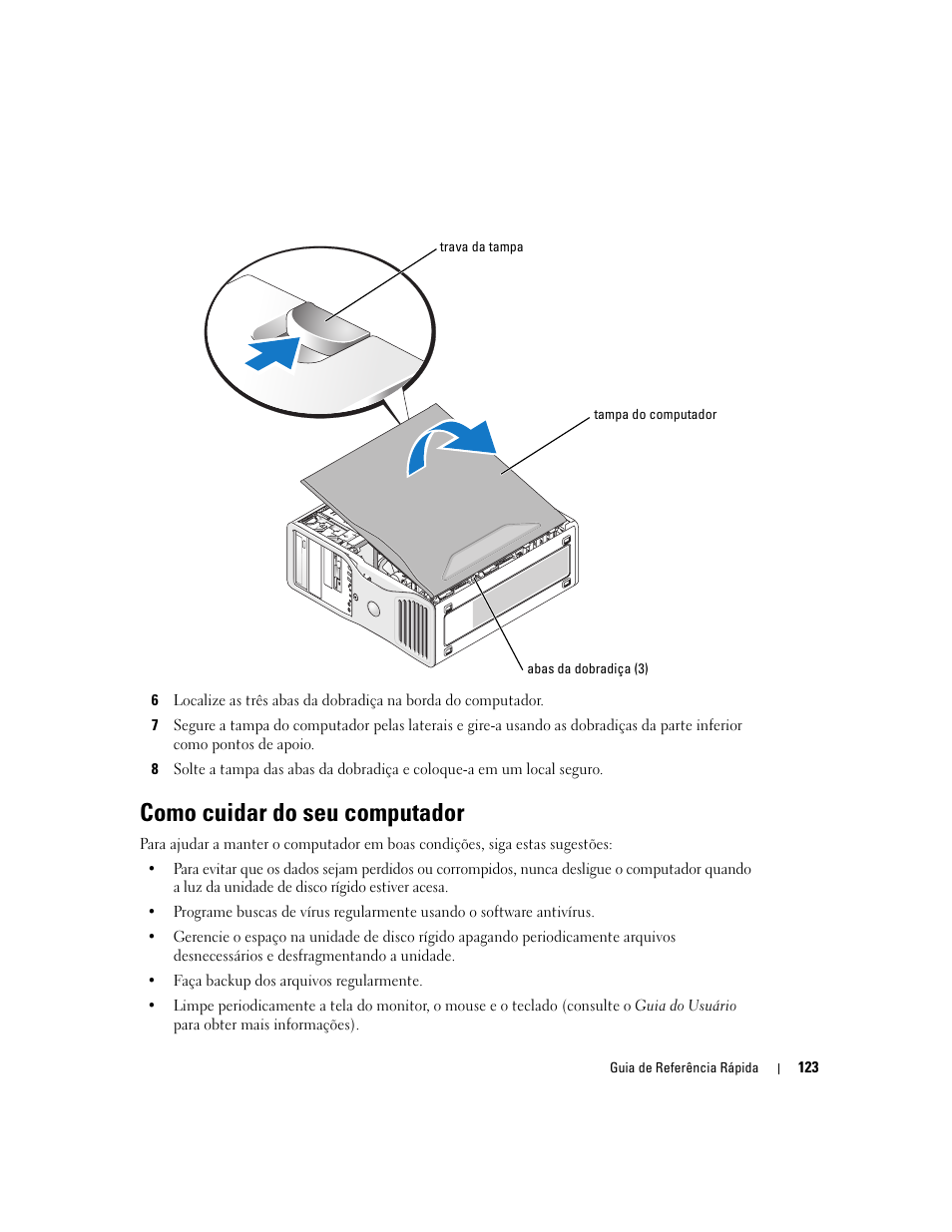 Como cuidar do seu computador | Dell Precision 380 User Manual | Page 123 / 186