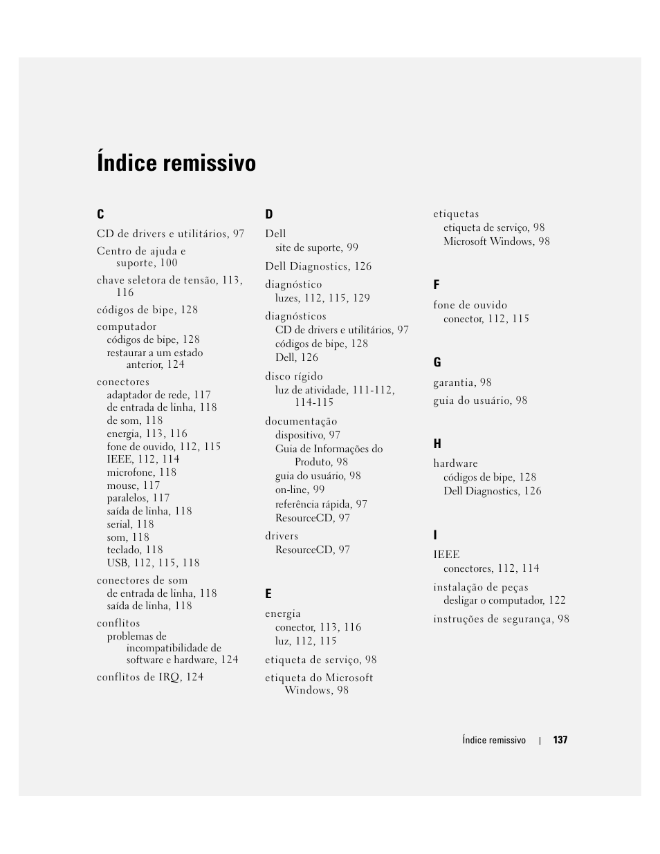 Índice remissivo | Dell Precision 380 User Manual | Page 137 / 186
