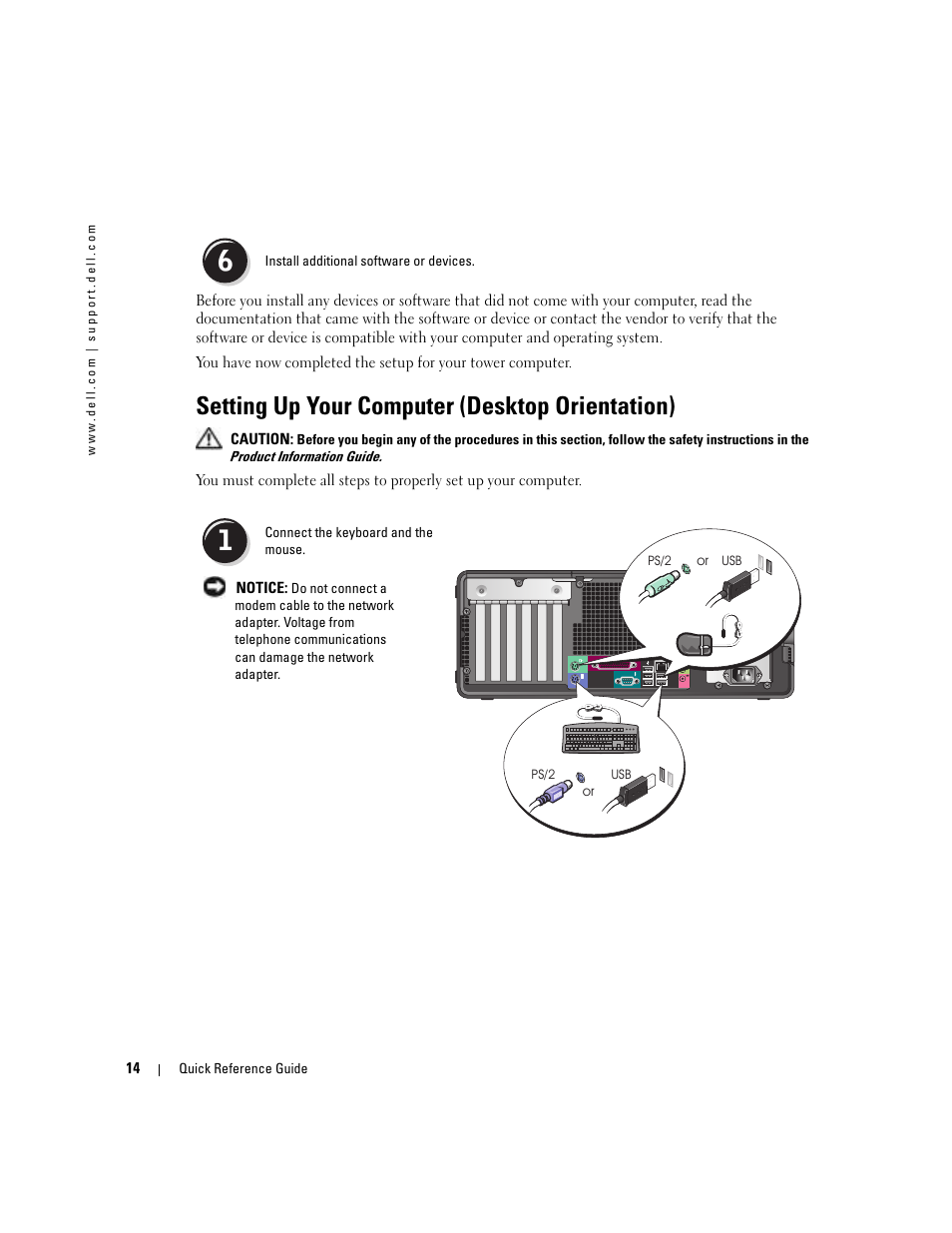 Setting up your computer (desktop orientation) | Dell Precision 380 User Manual | Page 14 / 186