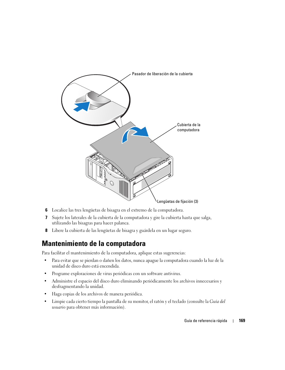 Mantenimiento de la computadora | Dell Precision 380 User Manual | Page 169 / 186