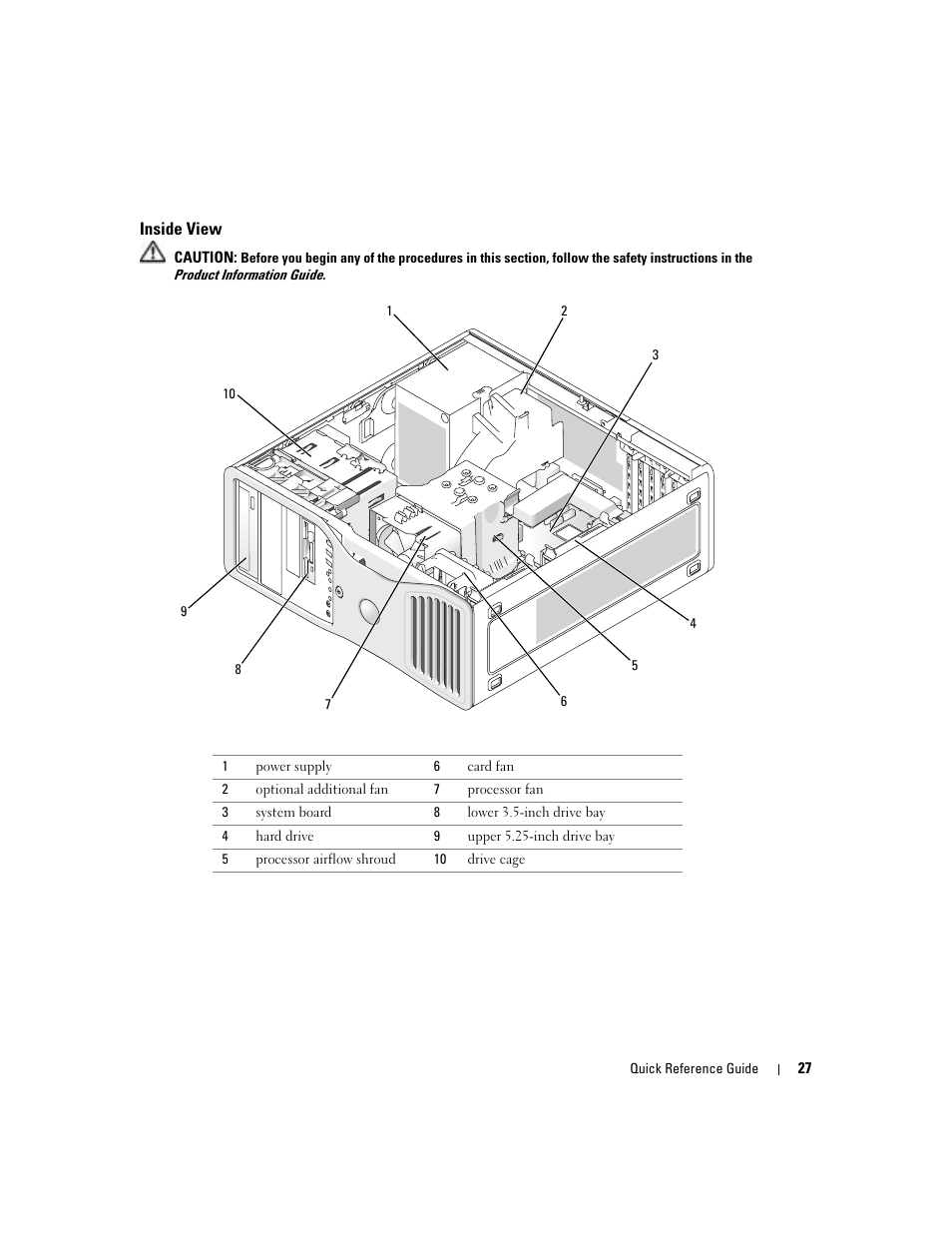 Inside view | Dell Precision 380 User Manual | Page 27 / 186