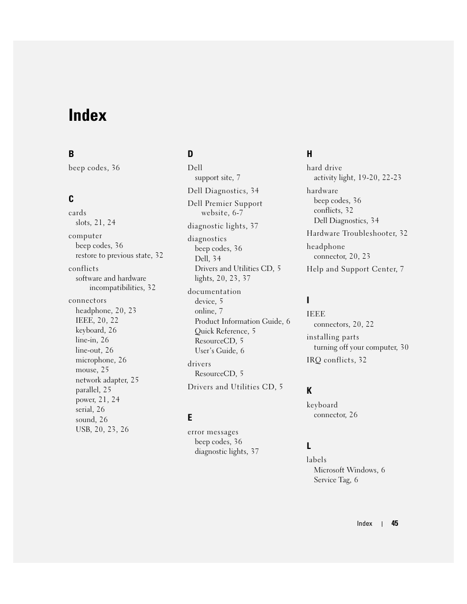 Index | Dell Precision 380 User Manual | Page 45 / 186