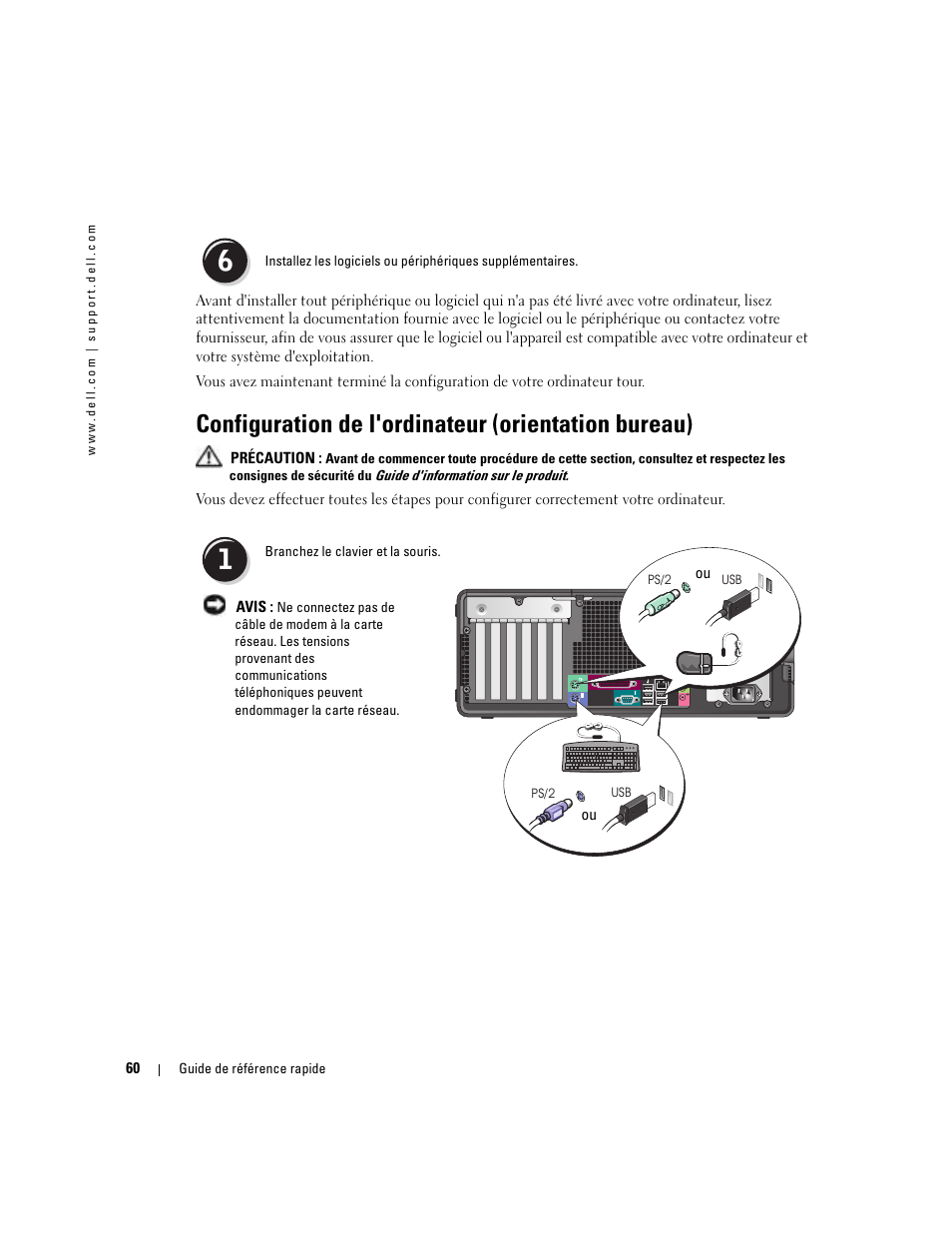 Configuration de l'ordinateur (orientation bureau) | Dell Precision 380 User Manual | Page 60 / 186