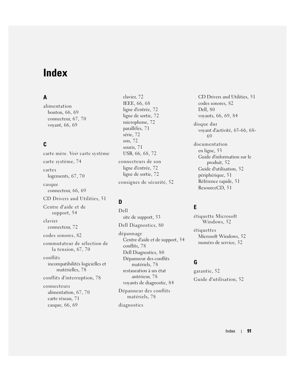 Index | Dell Precision 380 User Manual | Page 91 / 186