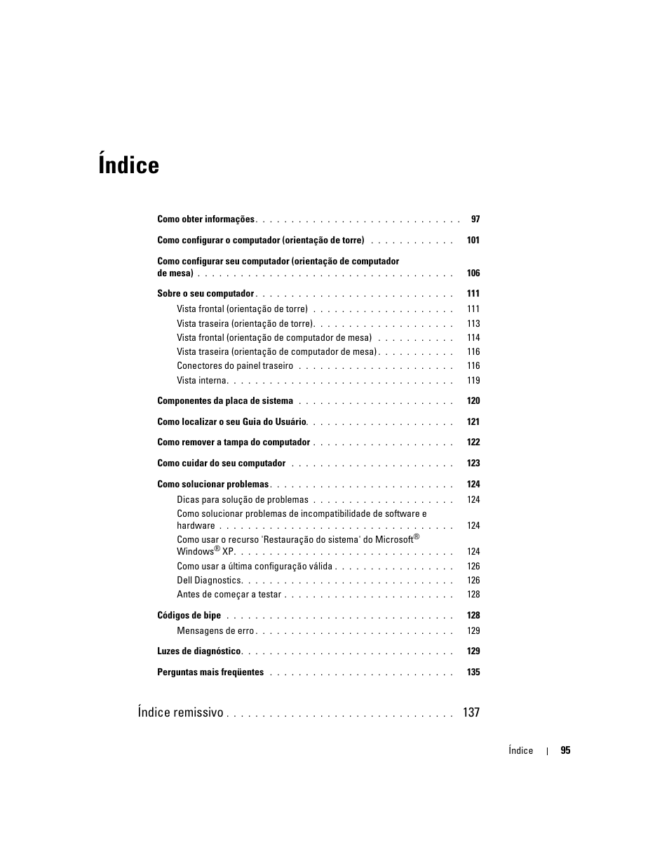 Índice, Índice remissivo | Dell Precision 380 User Manual | Page 95 / 186