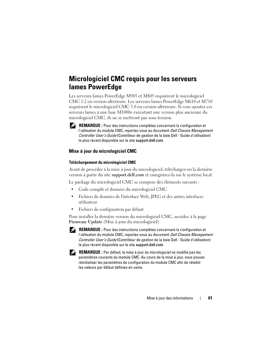 Mise à jour du micrologiciel cmc | Dell PowerEdge M610x User Manual | Page 61 / 186