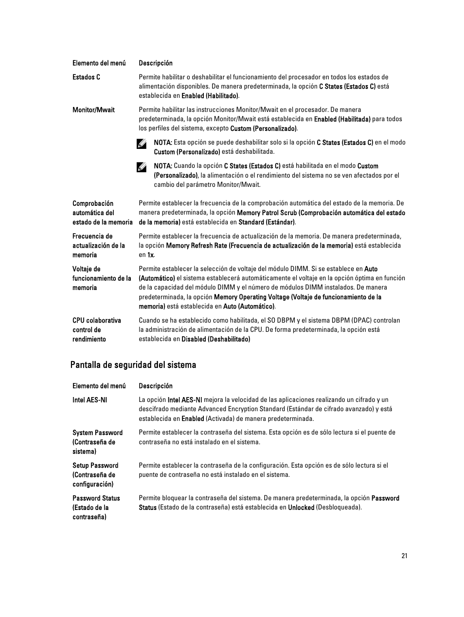 Pantalla de seguridad del sistema | Dell PowerEdge VRTX User Manual | Page 21 / 167