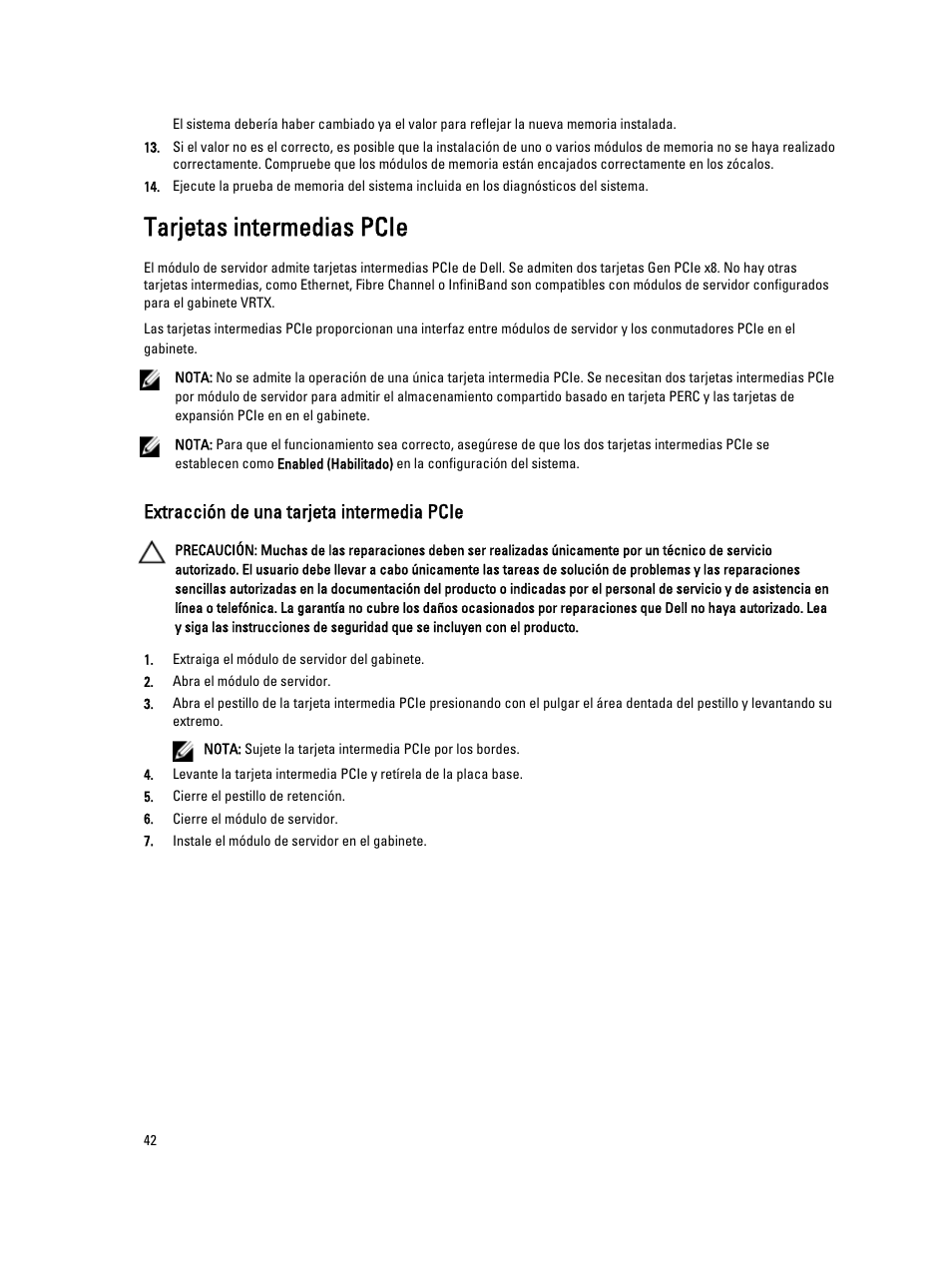 Tarjetas intermedias pcie, Extracción de una tarjeta intermedia pcie | Dell PowerEdge VRTX User Manual | Page 42 / 167