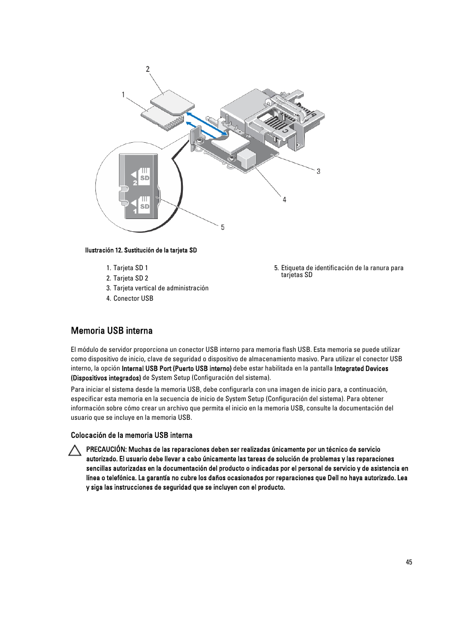 Memoria usb interna | Dell PowerEdge VRTX User Manual | Page 45 / 167