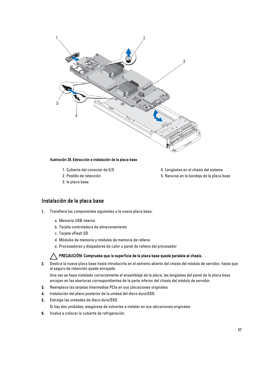 Instalación de la placa base | Dell PowerEdge VRTX User Manual | Page 57 / 167