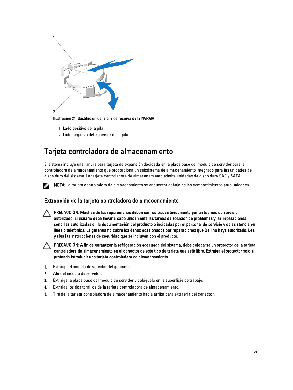 Tarjeta controladora de almacenamiento | Dell PowerEdge VRTX User Manual | Page 59 / 167