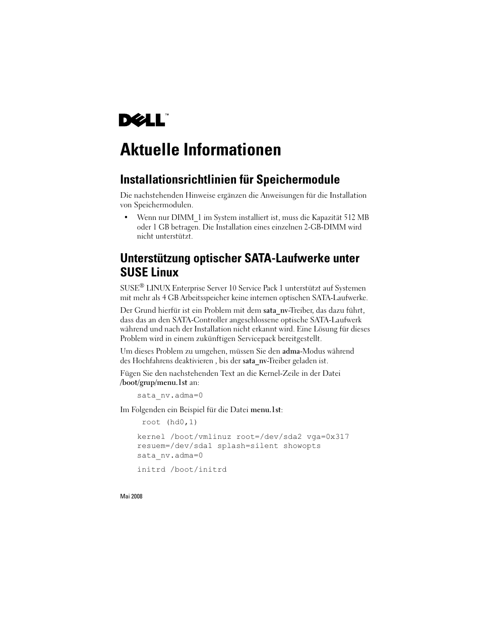 Aktuelle informationen, Installationsrichtlinien für speichermodule | Dell PowerEdge T105 User Manual | Page 10 / 22