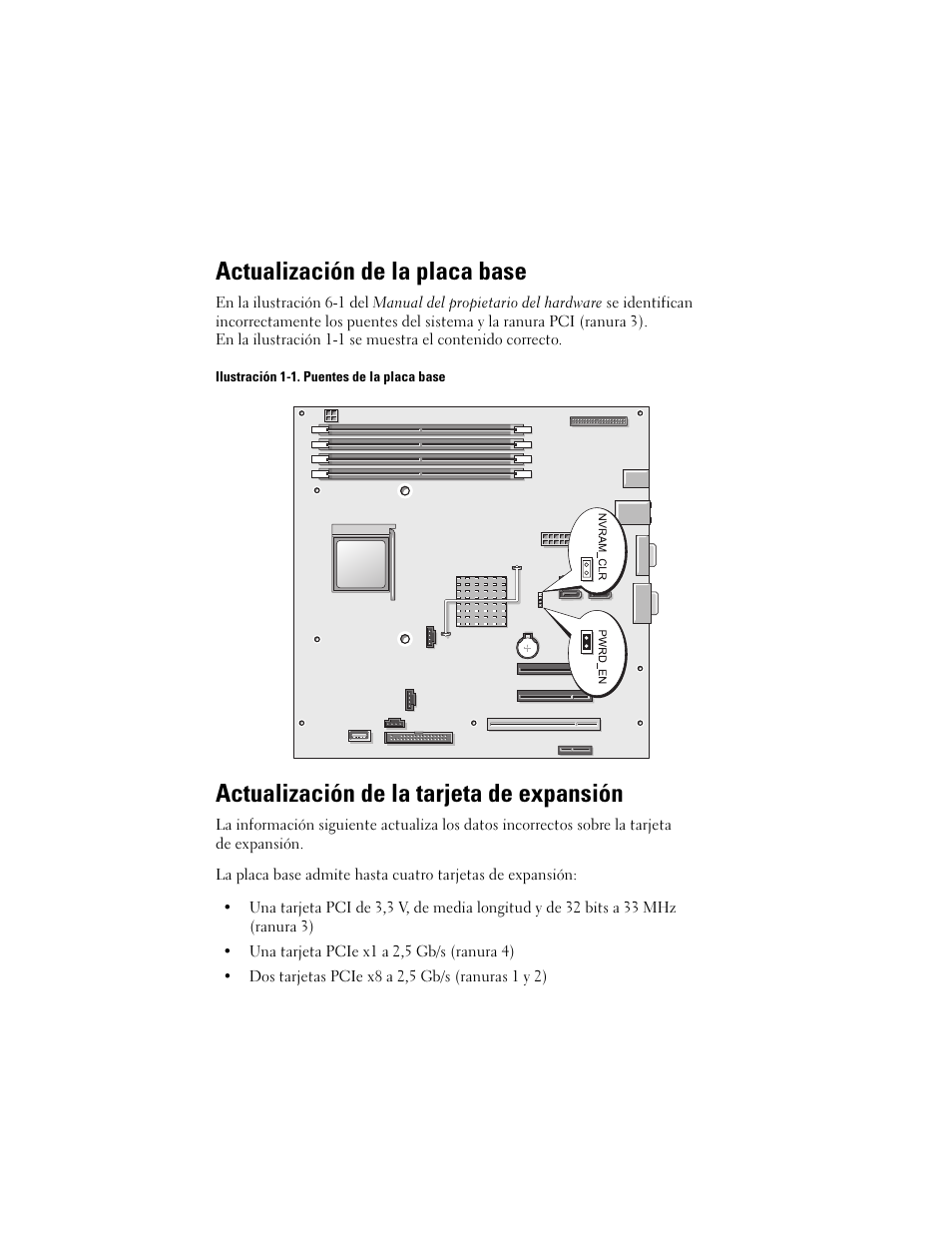 Actualización de la placa base, Actualización de la tarjeta de expansión | Dell PowerEdge T105 User Manual | Page 21 / 22