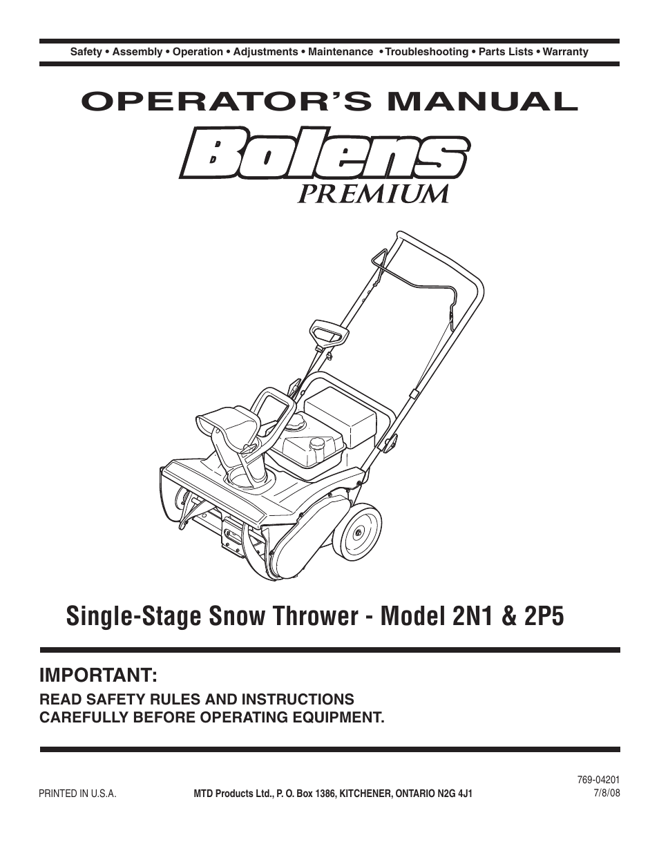 Bolens 2P5 User Manual | 32 pages