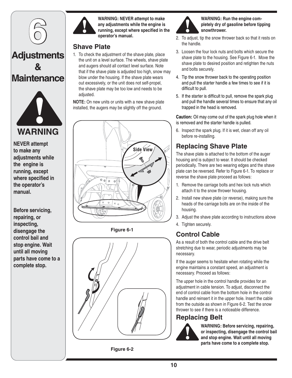 Adjustments & maintenance, Warning | Bolens 2P5 User Manual | Page 10 / 32