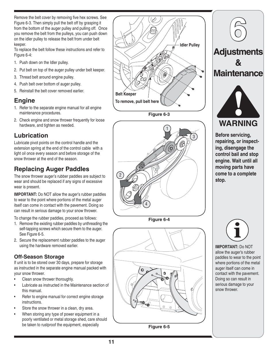 Adjustments & maintenance, Warning | Bolens 2P5 User Manual | Page 11 / 32