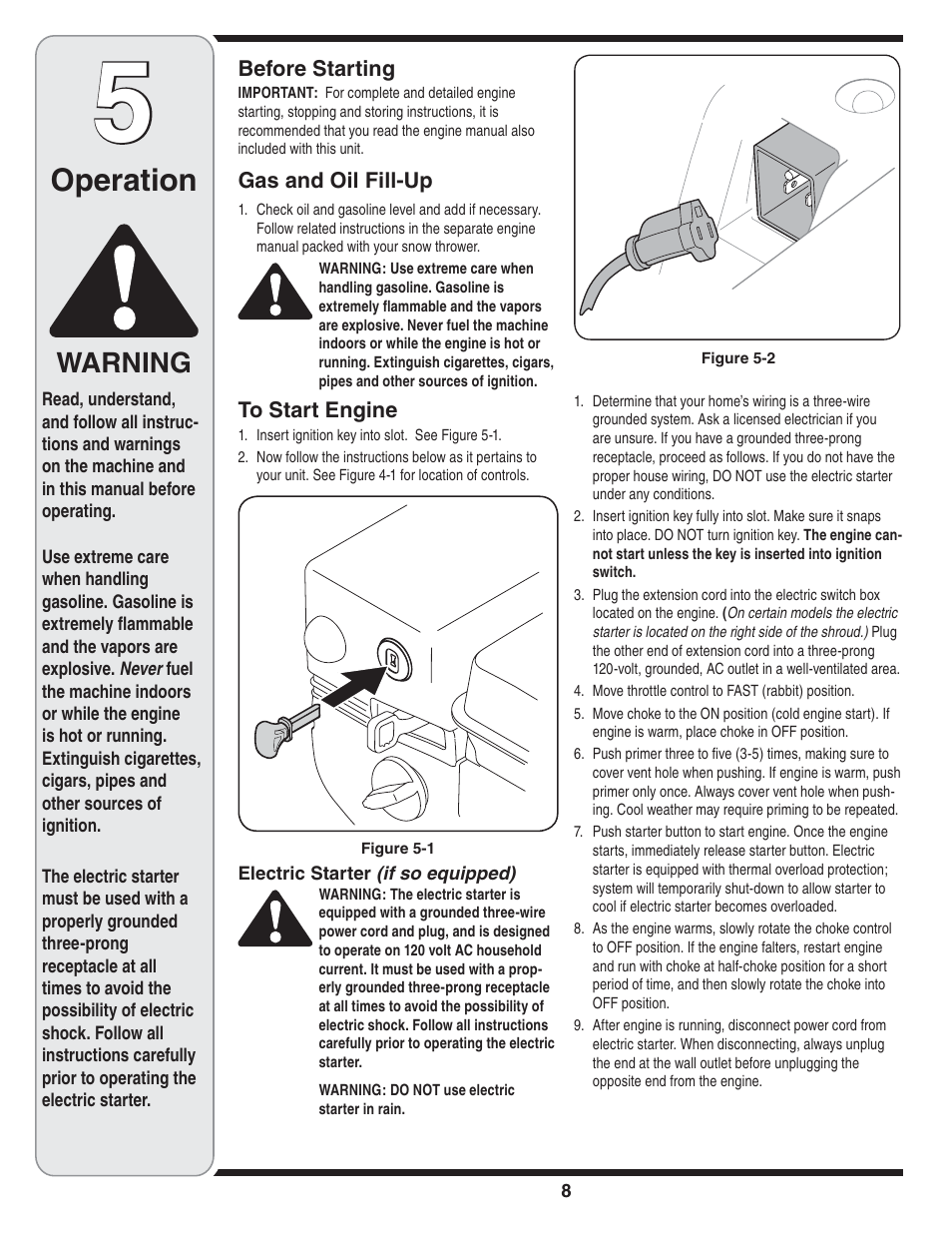 Operation, Warning | Bolens 2P5 User Manual | Page 8 / 32