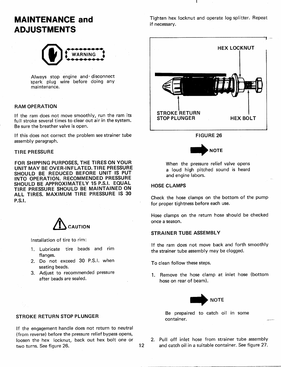 Matntenance and adjustments | Bolens 248-645A User Manual | Page 12 / 19