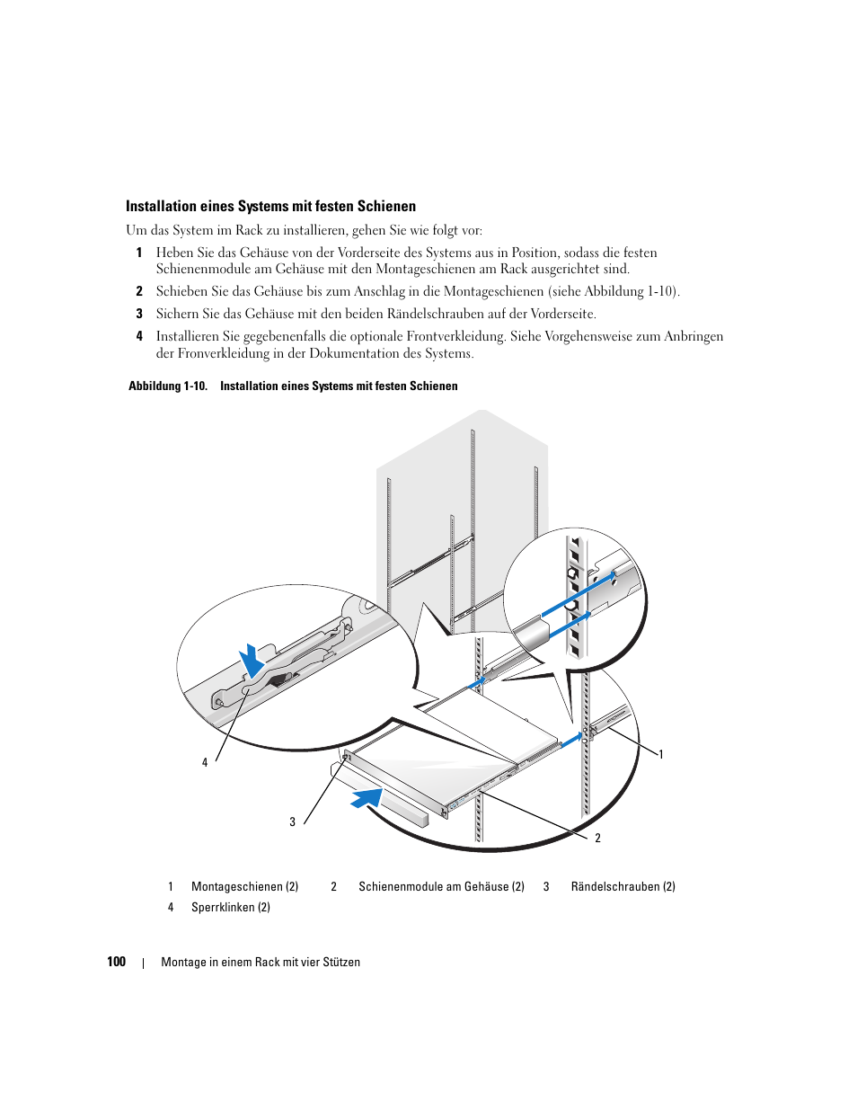 Installation eines systems mit festen schienen | Dell PowerEdge SC1435 User Manual | Page 102 / 202