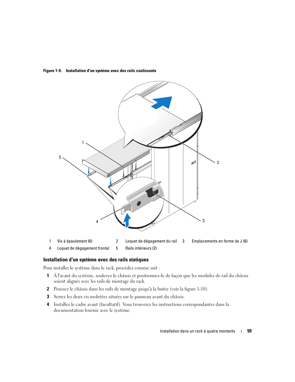 Installation d'un système avec des rails statiques, Figure 1-9), E internes (voir la figure 1-9) | Dell PowerEdge SC1435 User Manual | Page 61 / 202