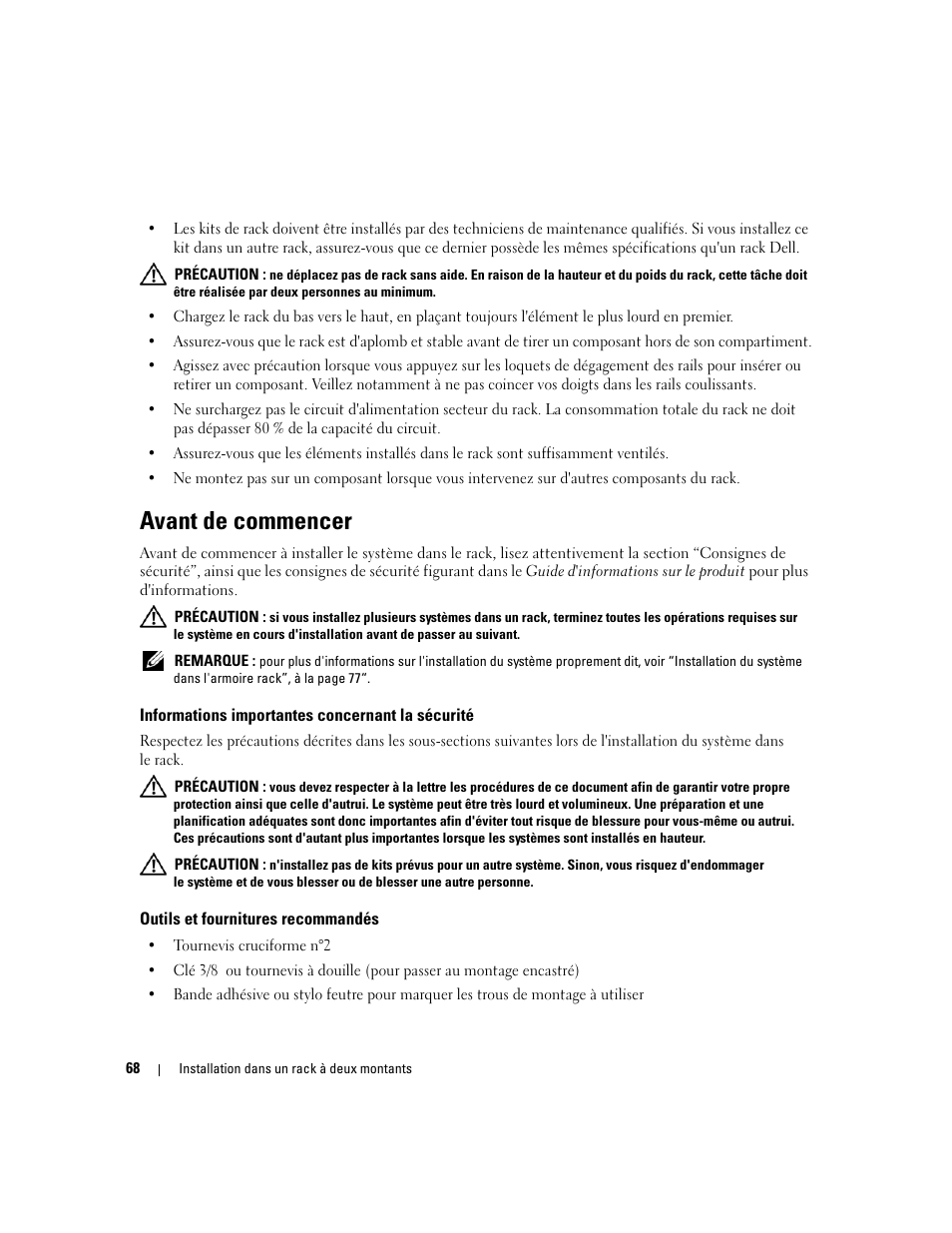 Avant de commencer, Informations importantes concernant la sécurité, Outils et fournitures recommandés | Dell PowerEdge SC1435 User Manual | Page 70 / 202