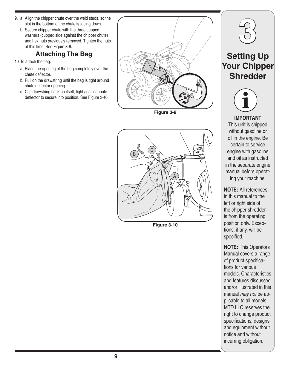 Setting up your chipper shredder | Bolens 452 Thru 465 User Manual | Page 9 / 20