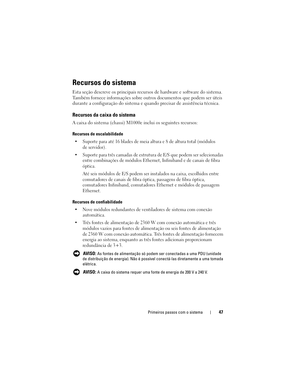 Recursos do sistema, Recursos da caixa do sistema | Dell PowerEdge M600 User Manual | Page 49 / 90