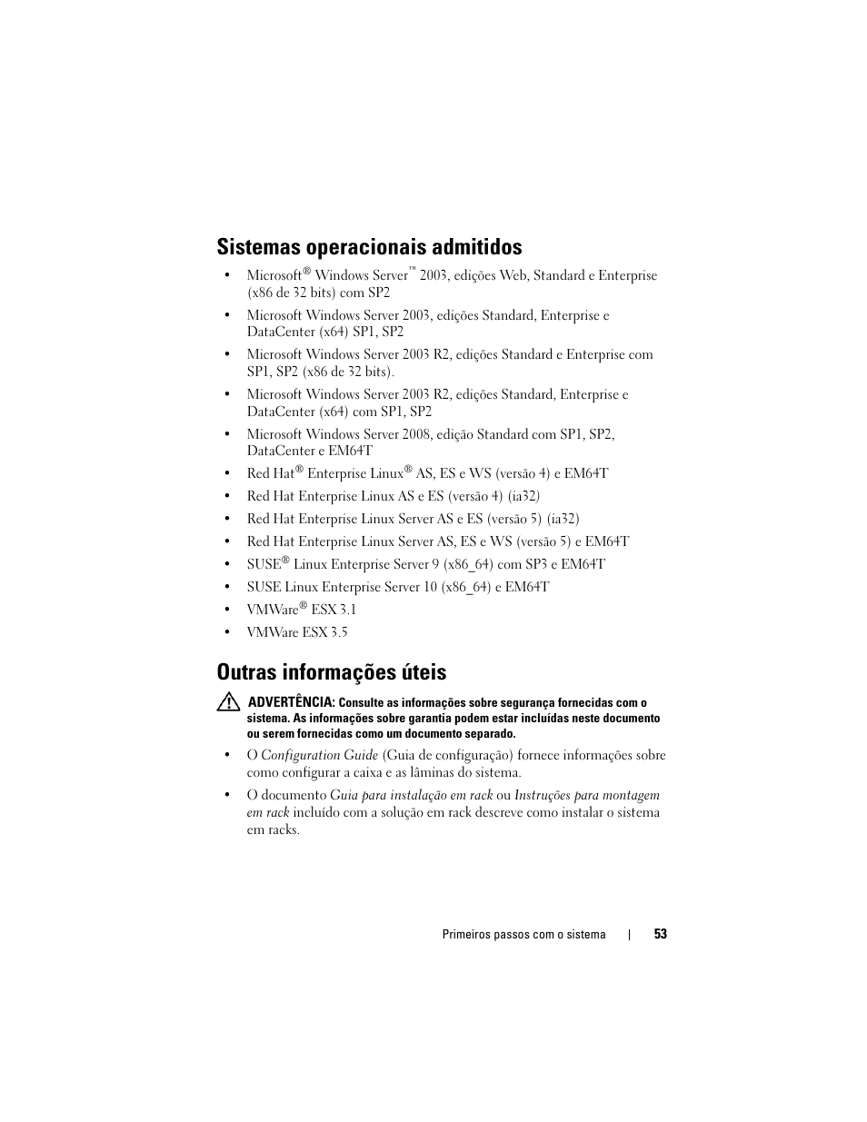 Sistemas operacionais admitidos, Outras informações úteis | Dell PowerEdge M600 User Manual | Page 55 / 90