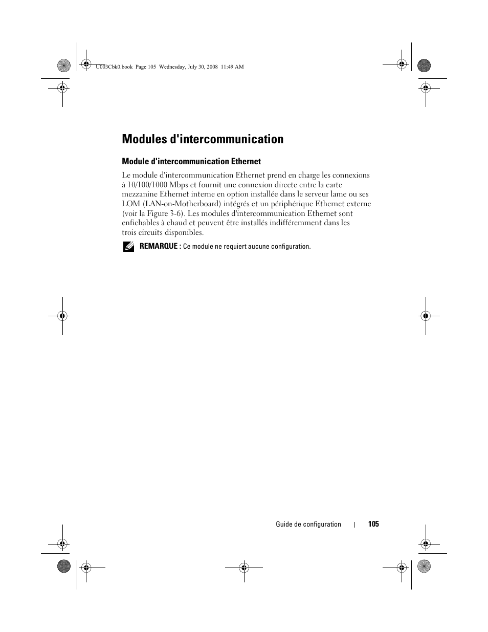 Modules d'intercommunication, Module d'intercommunication ethernet | Dell PowerEdge M605 User Manual | Page 107 / 232