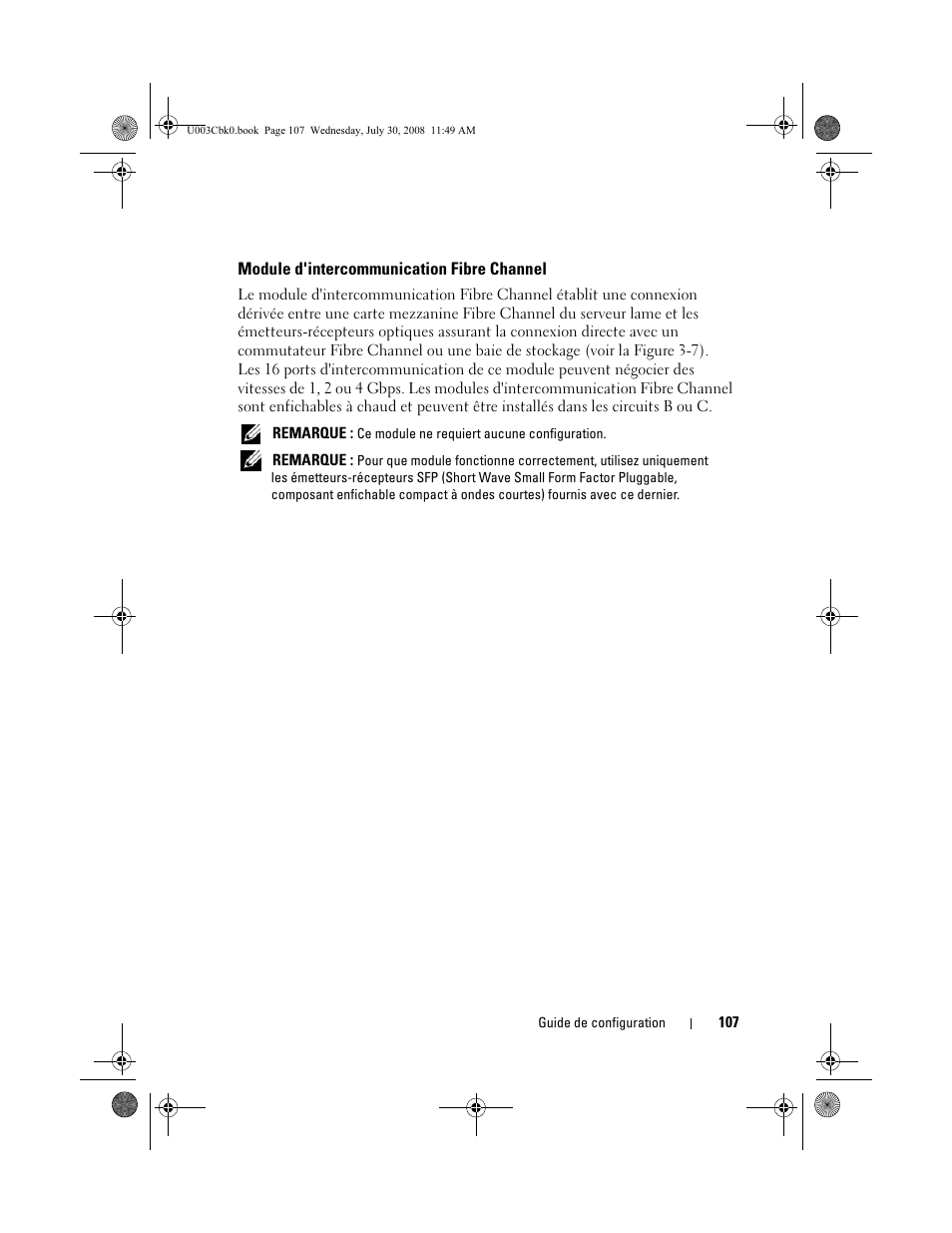 Module d'intercommunication fibre channel | Dell PowerEdge M605 User Manual | Page 109 / 232