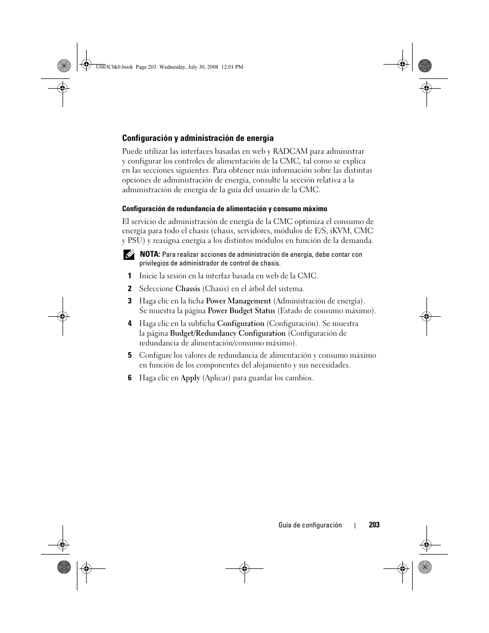 Configuración y administración de energía | Dell PowerEdge M605 User Manual | Page 205 / 232