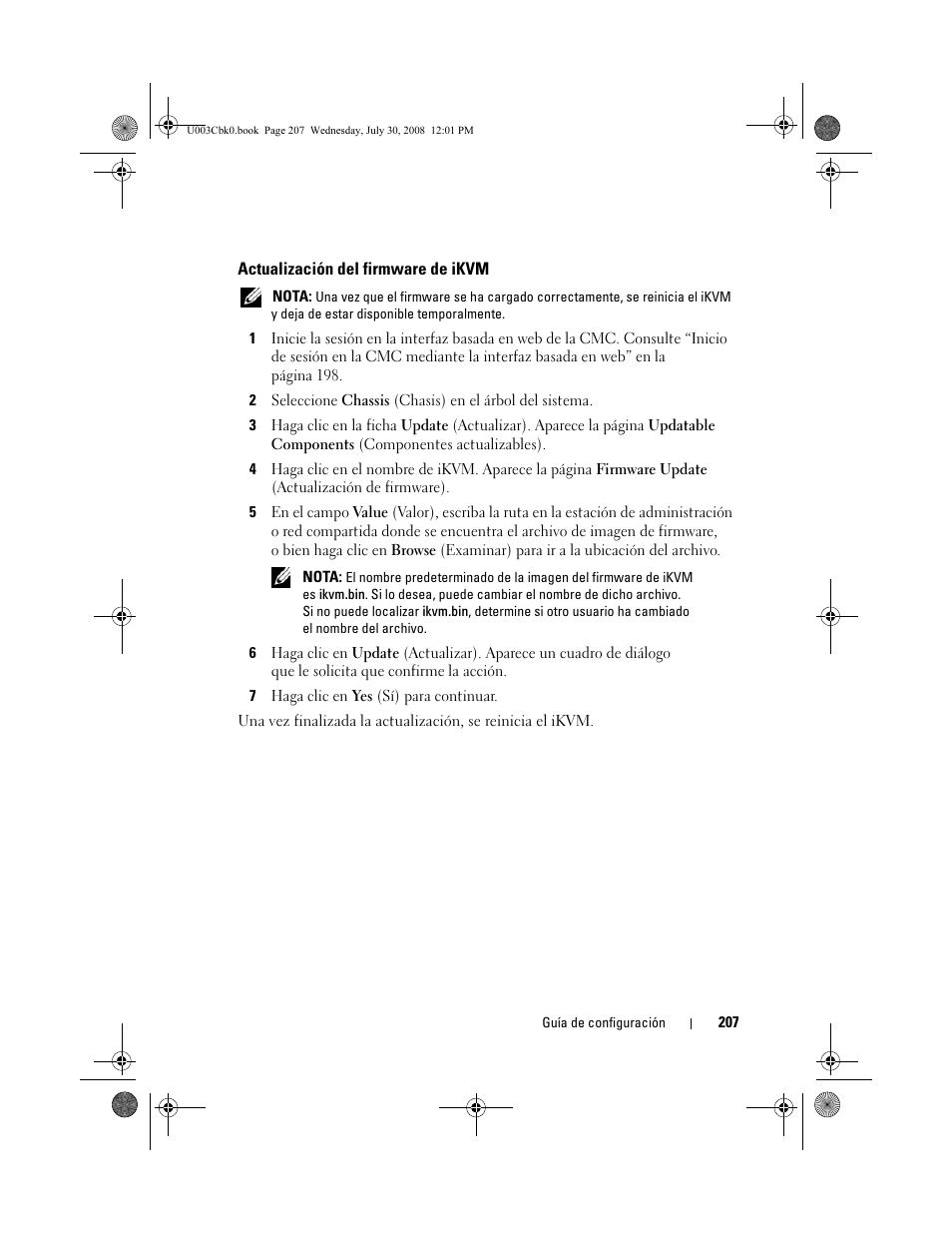 Actualización del firmware de ikvm | Dell PowerEdge M605 User Manual | Page 209 / 232