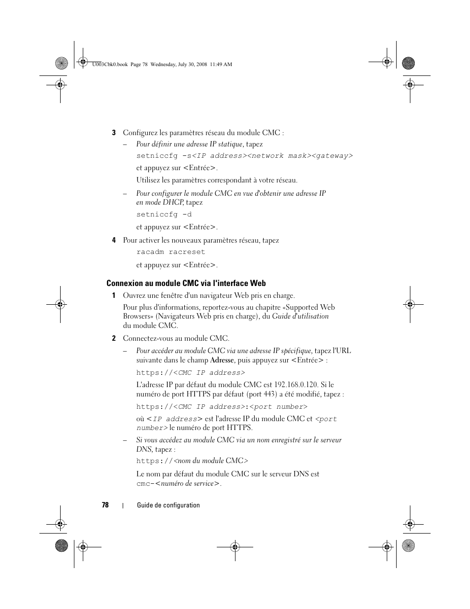 Connexion au module cmc via l'interface web | Dell PowerEdge M605 User Manual | Page 80 / 232