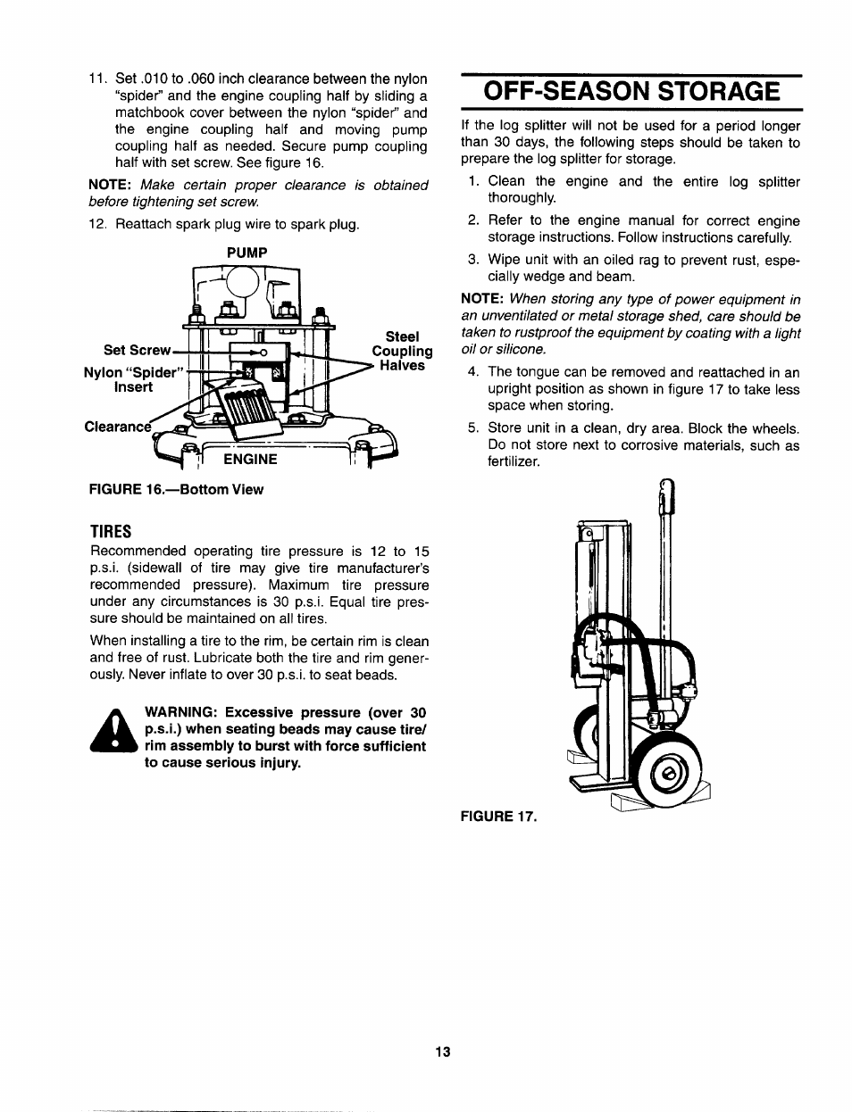 Tires, Off-season storage, Figure 17 | Bolens 522 User Manual | Page 13 / 20