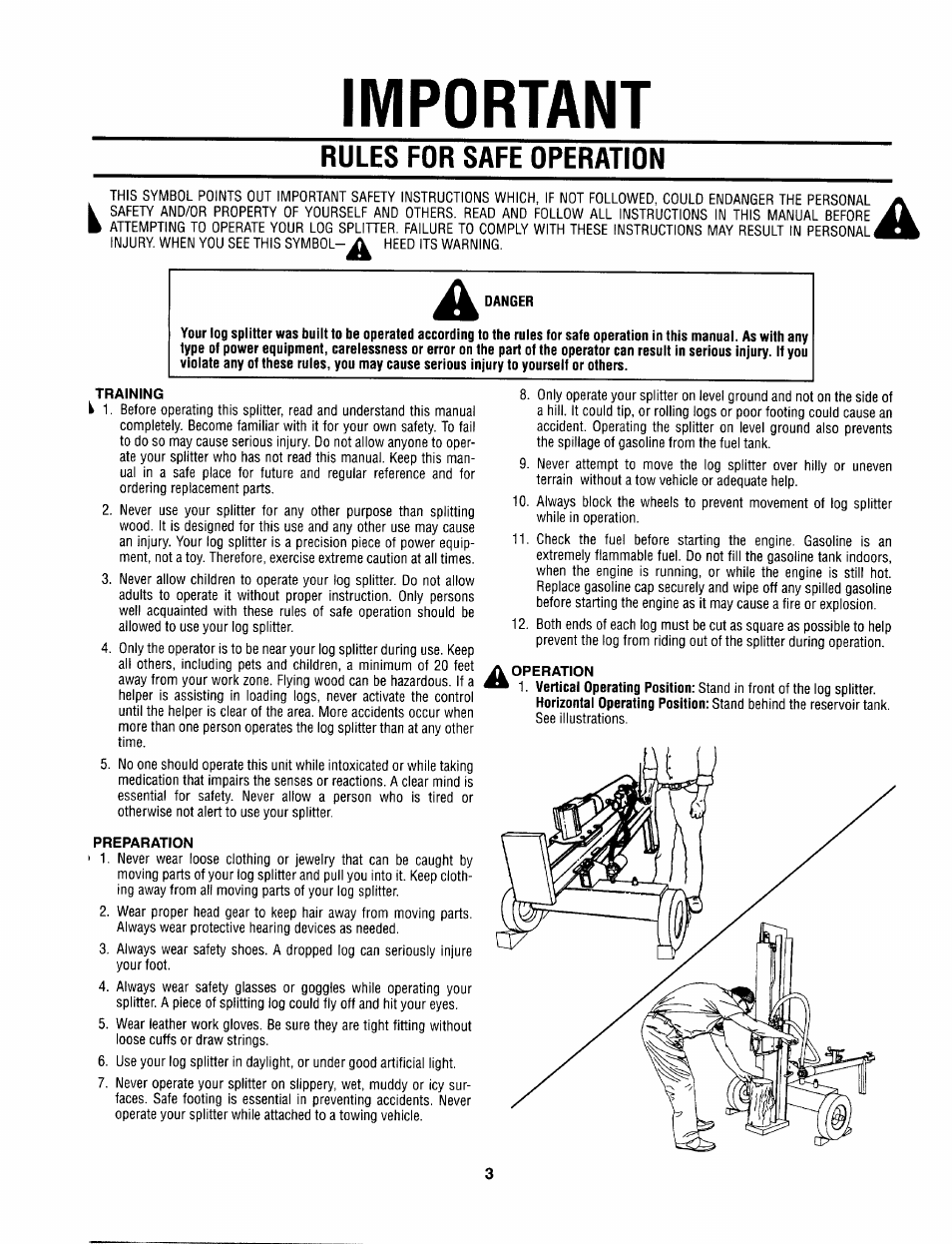 Rules for safe operation, Important | Bolens 522 User Manual | Page 3 / 20