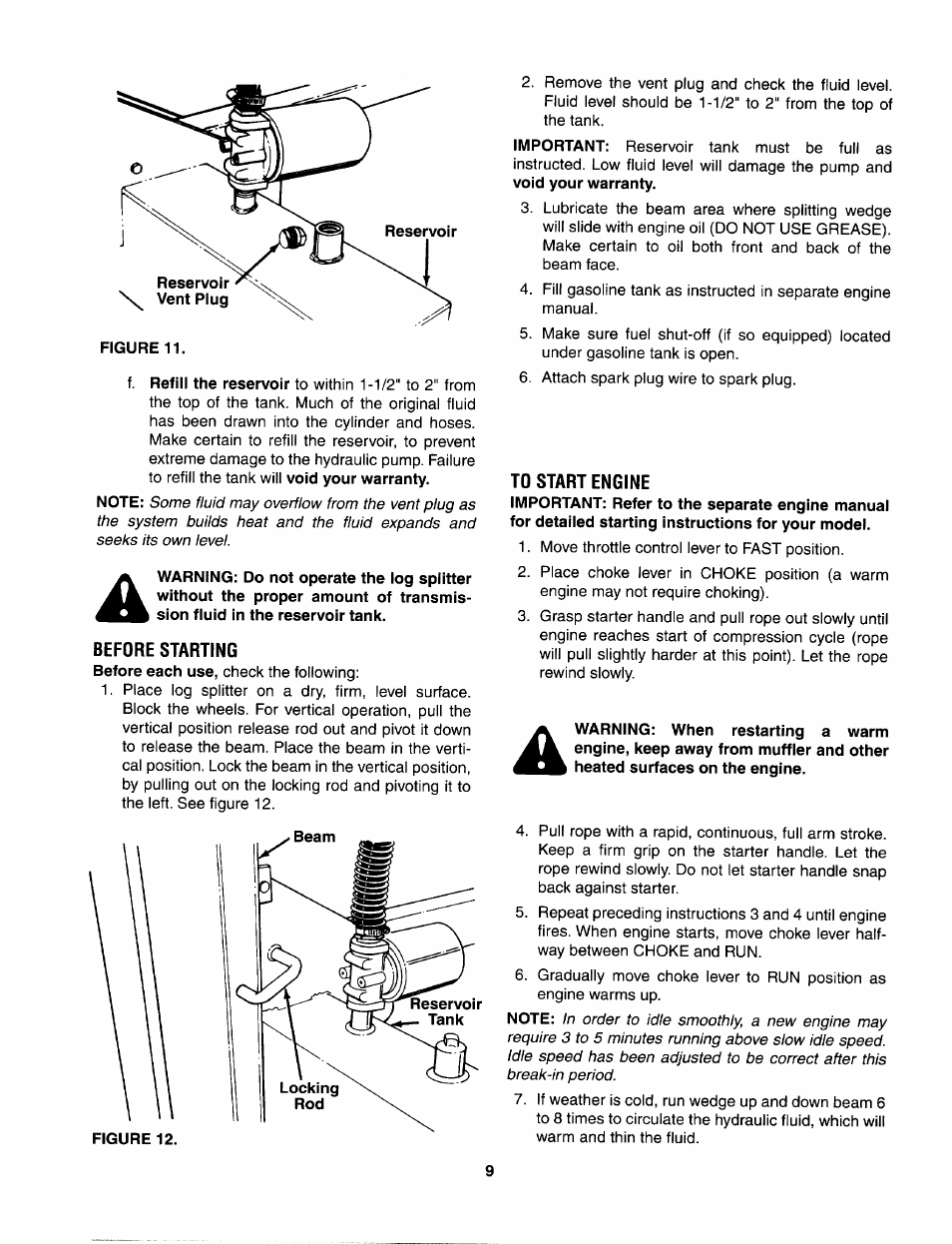 Before starting, To start engine | Bolens 522 User Manual | Page 9 / 20