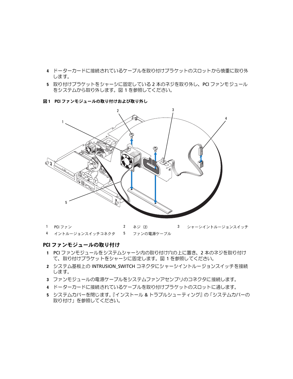 Pci ファンモジュールの取り付け | Dell PowerEdge 850 User Manual | Page 12 / 18