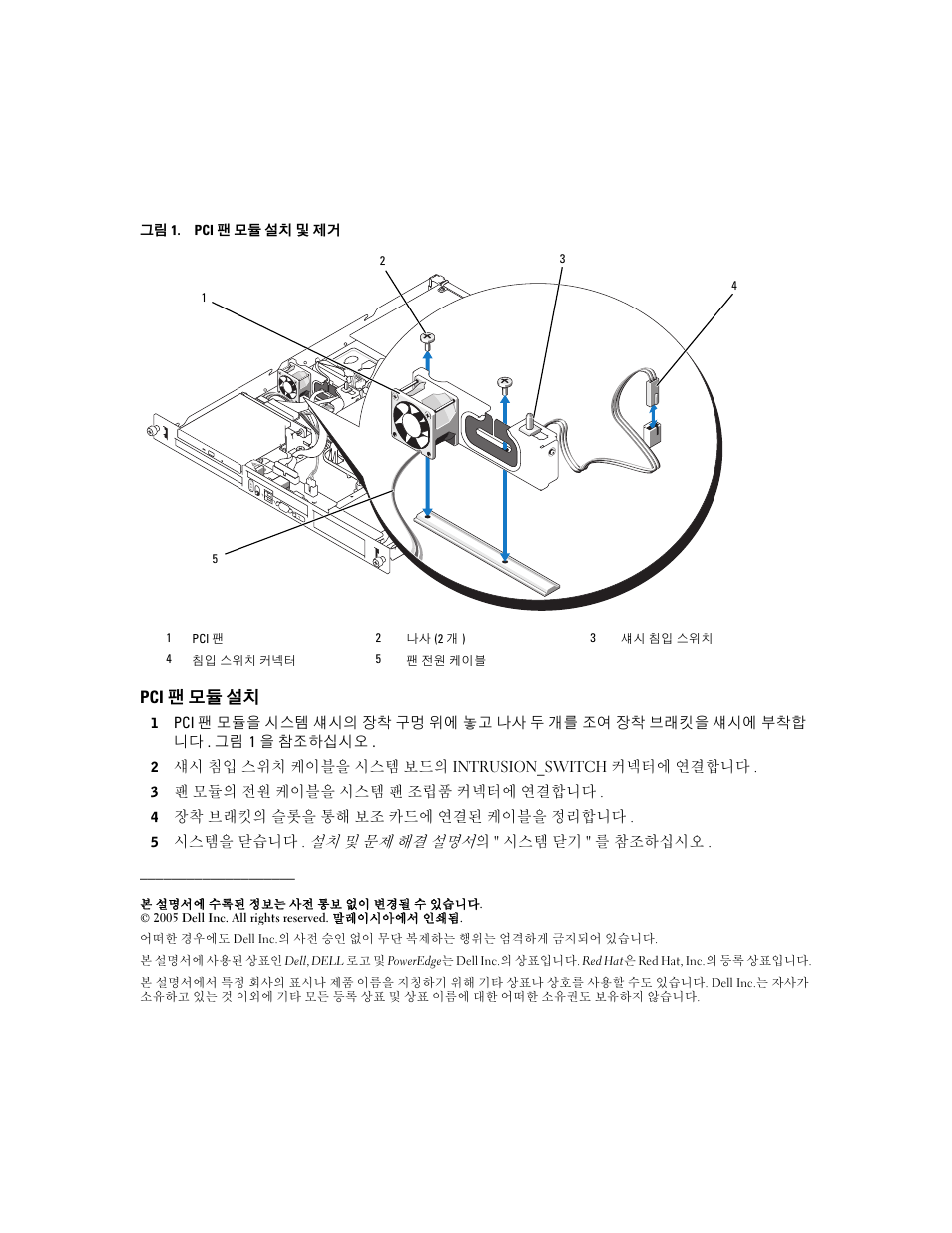 Pci 팬 모듈 설치 | Dell PowerEdge 850 User Manual | Page 15 / 18