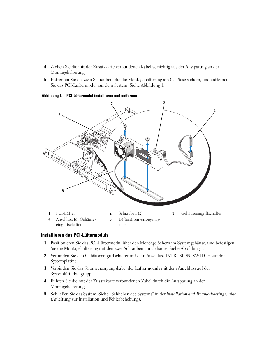 Installieren des pci-lüftermoduls | Dell PowerEdge 850 User Manual | Page 9 / 18