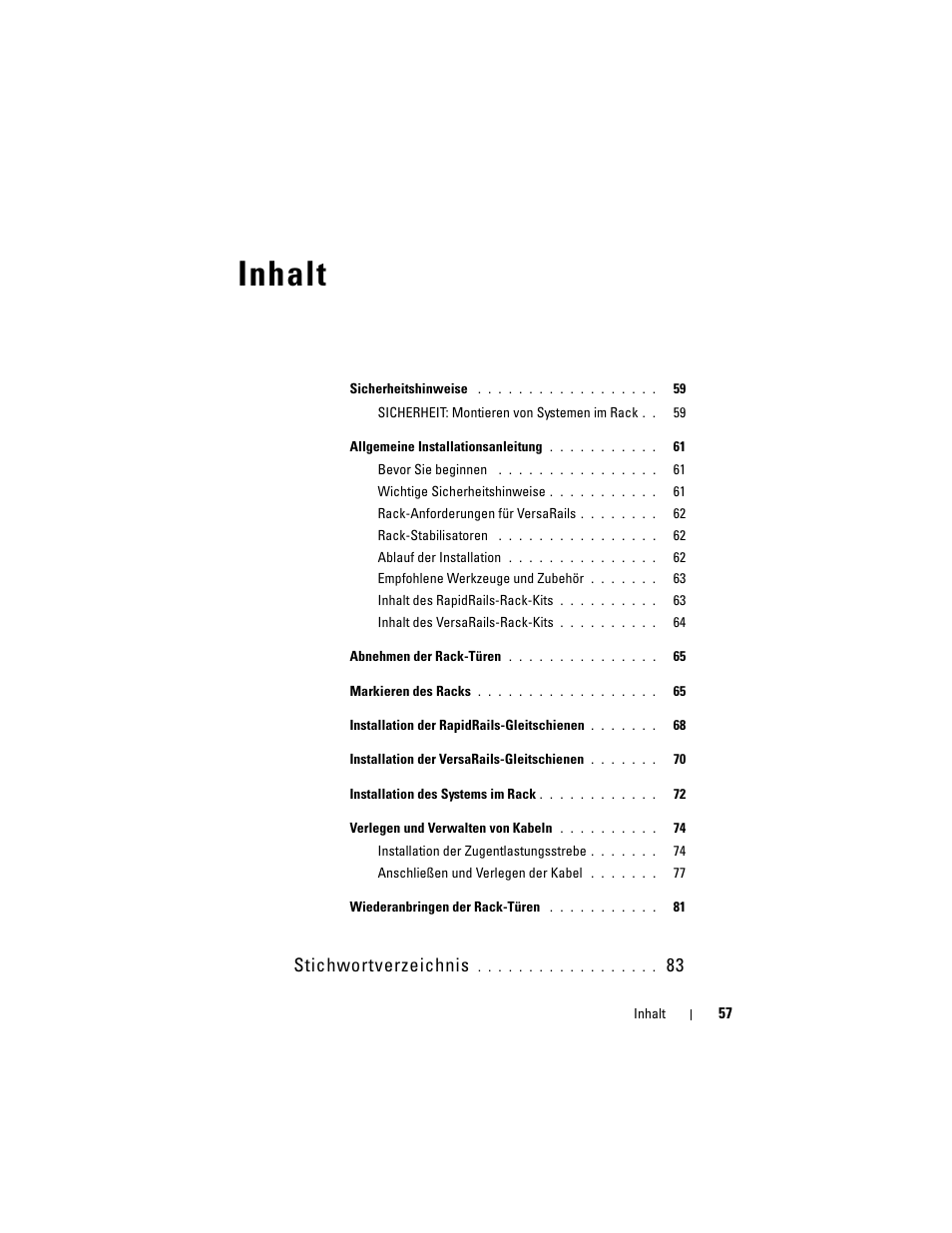 Inhalt, Stichwortverzeichnis | Dell PowerEdge M600 User Manual | Page 59 / 144