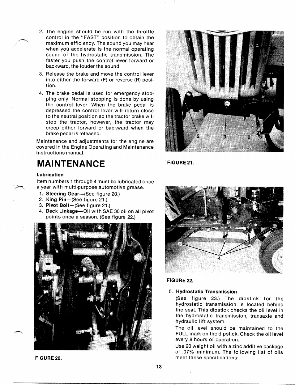 Maintenance, Lubrication, Hydrostatic transmission | Bolens 140-990A User Manual | Page 13 / 47