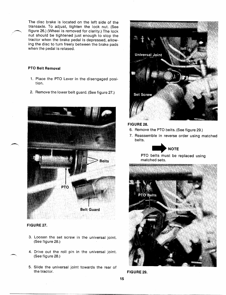 Pto belt removal | Bolens 140-990A User Manual | Page 15 / 47