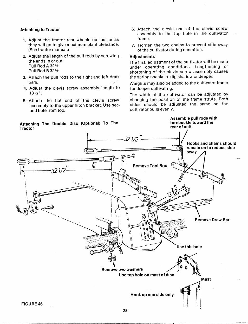 Adjustments, Hook up one side only | Bolens 140-990A User Manual | Page 28 / 47